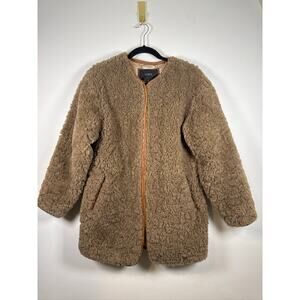 J.CREW Faux Fur Teddy Coat - Tan Polyester Zip Jacket, XS